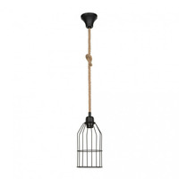 Lampada a sospensione Halat in metallo nero e corda