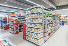 Scaffale da negozio murale  L 133, H 200 , Prof.base e 1 ripiano  50 cm + 3 ripiani da 40 cm - 5