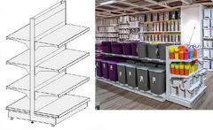 SCAFFALATURA GONDOLA COMPLETA L 405 CM , H 166 CM , PROF. 40+40 CM , BASE + 4 RIPIANI - 5