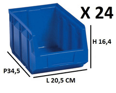 24 Contenitori in Plastica per Minuterie Sovrapponibili ''a Bocca di Lupo'' Dim. L20,5xH16,4xP34,5 c