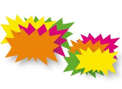 CARTELLINI SEGNAPREZZI STELLA - Cm 24X14 - IN CARTONCINO COLORI FLUORESCETI ASSORTITI - CONF. 50 pz