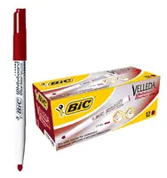 MARKER PER LAVAGNA BIC VELLEDA - PUNTA TONDA - CONF. 12 PEZZI ROSSO