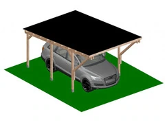 Carport Tettoia a Sbalzo per Auto in Legno - Completo di Copertura con Perline e Feltro - mt 5 X 3 -