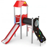 Torretta Con Scivolo Gioco Per Parchi Completo Di Arrampicata Con Corda, Scala A Pioli Curva E Ponte