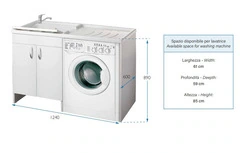 Mobile Lavatoio Coprilavatrice Due Ante 124x60x89 cm Colore Olmo Con Vaschetta A Destra - 3