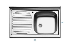 Lavello da Cucina In Acciaio Inox completo di Sifone e Pileta 50x80 cm vaschetta a destra