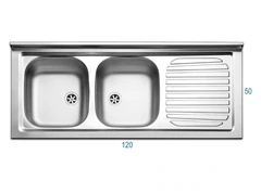 Lavello da Cucina In Acciaio Inox Con Doppia Vasca e Gocciolatoio 120 x 50 cm gocciolatoio a destra