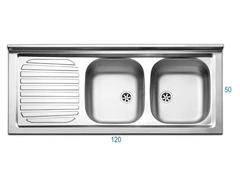Lavello da Cucina In Acciaio Inox Con Doppia Vasca e Gocciolatoio 120 x 50 cm gocciolatoio a destra - 2