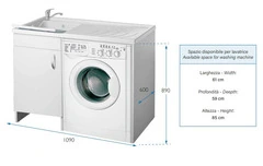 Mobile Lavatoio Coprilavatrice Una Anta 109x60x89 cm Colore Bianco vaschetta a sinistra - 3