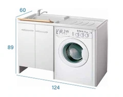 Mobile Coprilavatrice a Due Ante Con Vaschetta Integrata a sinistra Colore Bianco 60x124x h89 cm