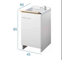 Mobile Lavanderia Con Vaschetta Integrata Con cestello scorrevole Colore Bianco 45x60xh85cm - 2