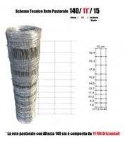 50mt-Rotolo Rete Metallica Pastorale Zincata -Tipo Pesante - a Maglia Annodata - H 140 cm - 2