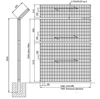 Pannelli Recinzione in Grigliato Zincato e Verniciato per Impianti Sportivi- Maglia:mm126X66 - Misura:mm1980x 3010 h con Offendicolo - 2