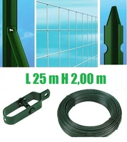 Recinzione Completa Eco 25mt  Lineari Rete Metallica Zincata (Rete h200 cm) (Maglia:mm50X75) con Paletti Plastificati Posti nel Cemento