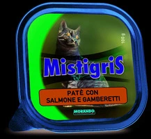 Morando PATÈ PER GATTI ''MISTIGRIS'' gusto salmone e gamberetti  - gr.  100