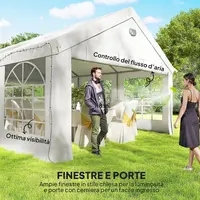 Tendone per Feste 4x6 m con Finestre e 4 Pareti Laterali Rimovibili, in Acciaio e PE, Bianco - 7