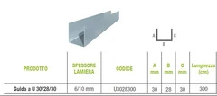Guida a U 30/28/30 - Profilo per Cartongesso - Lunghezza Barra 300 cm - 2