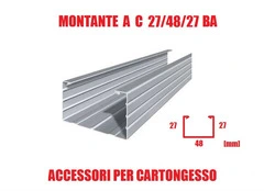 Montante a C 27/48/27 BA (Bordo Arrotondato) - Profilo per Cartongesso - Lunghezza Barra 300 cm