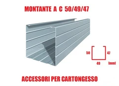 Montante a C 50/49/47 - Profilo Metallico per Cartongesso - Lunghezza Barra 300 cm
