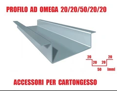 Profilo ad Omega 20/20/50/20/20 - Profilo Metallico per Cartongesso - Lunghezza Barra 300 cm