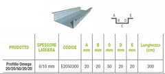 Profilo ad Omega 20/20/50/20/20 - Profilo Metallico per Cartongesso - Lunghezza Barra 300 cm - 2
