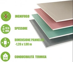 5 Pannelli in Cartongesso Gypsotech Focus DFI - 1,20 m x 1,00 m - Spessore 12,5 mm - Ignifugo - 4
