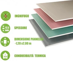 5 Pannelli in Cartongesso Gypsotech Focus DFI - 1,20 m x 2,00 m - Spessore 12,5 mm - Ignifugo - 4
