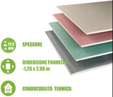 5 Pannelli in Cartongesso Gypsotech STD Tipo A - 120 x 0,50 cm - Spessore 12,5 mm - 2