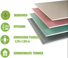 5 Pannelli in Cartongesso Gypsotech Focus DFI - 1,20 m x 0,50 m - Spessore 12,5 mm - Ignifugo - 4