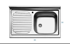 Lavello da Cucina In Acciaio Inox completo di Sifone e Pileta 50x80 cm vaschetta a destra