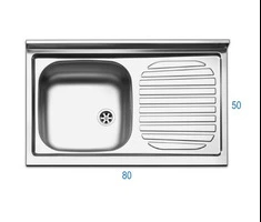 Lavello da Cucina In Acciaio Inox completo di Sifone e Pileta 50x80 cm vaschetta a sinistra
