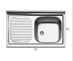 Lavello da Cucina In Acciaio Inox completo di Sifone e Pileta 50x80 cm vaschetta a sinistra - 2