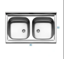 Lavello da Cucina In Acciaio Inox Doppia Vasca completo di Sifone e Pileta 50x80 cm