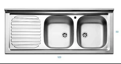 Lavello da Cucina In Acciaio Inox Con Doppia Vasca e Gocciolatoio 120 x 50 cm gocciolatoio a destra