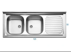 Lavello da Cucina In Acciaio Inox Con Doppia Vasca e Gocciolatoio 120 x 50 cm gocciolatoio a destra