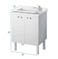 Mobile Lavanderia Due Ante Con Vaschetta e Asse di Lavaggio In Resina Colore Bianco 50x60x85 cm - 2