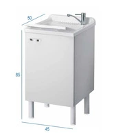 Mobile Lavanderia Una Anta Con Vaschetta e Asse di Lavaggio In Resina Colore Bianco 45x50x85 cm