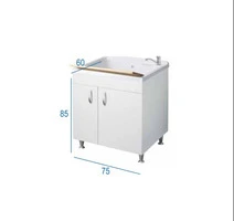 Mobile Lavatoio A Due Ante Con Vaschetta e Asse di lavaggio in Pino Verniciato 60x85x75 Colore Bianco - 3