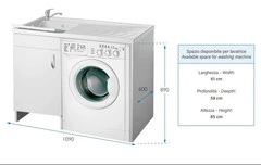 Mobile Lavatoio Coprilavatrice Una Anta 109x60x89 cm Colore Bianco vaschetta a destra - 3