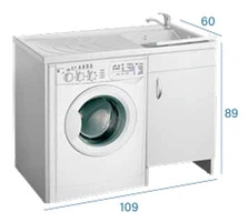 Mobile Lavatoio Coprilavatrice Una Anta 109x60x89 cm Colore Bianco vaschetta a destra - 4