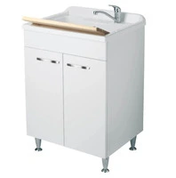 Mobile Lavanderia Due Ante Con Vaschetta Colore Bianco 50x60x85 cm con cestello in appoggio