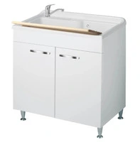 Mobile Lavanderia Due Ante Con Vaschetta 80x50x85 cm Colore Bianco con cestello