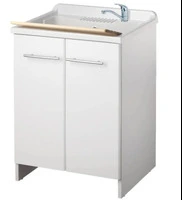 Mobile Lavanderia A Due Ante Con Vaschetta Integrata Colore Bianco 60x50x85 cm con cestello scorrevole