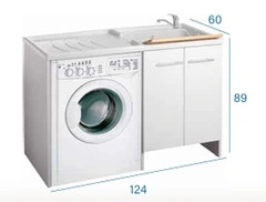 Mobile Coprilavatrice a Due Ante Con Vaschetta Integrata a destra Colore Bianco 60x124x h89 cm