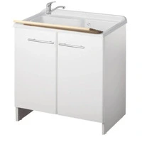 Mobile Lavanderia A Due Ante Con Vaschetta Integrata Colore Bianco 50X80X h85 cm Con cestello scorrevole