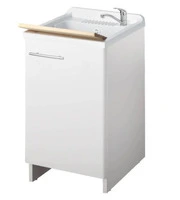 Mobile Lavanderia Con Vaschetta Integrata Con cestello scorrevole Colore Bianco 45x60xh85cm
