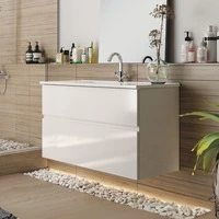 Mobile bagno sospeso Londres con due cassetti 100x45x59 cm colore bianco lucido - 4