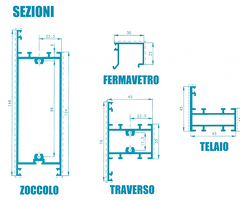 Modulo Continuativo Parete Divisoria in Vetro Trasparente Alluminio e Bachelite 1 Traversa Alta Colo