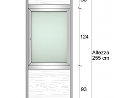 Modulo Continuativo Parete Divisoria in Alluminio e Vetro Satinato Perline con Finestra - H2550xL100